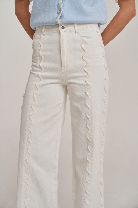 Scalloped Front Wide Leg Pants