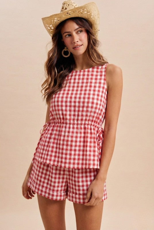 Red Gingham Shorts Set