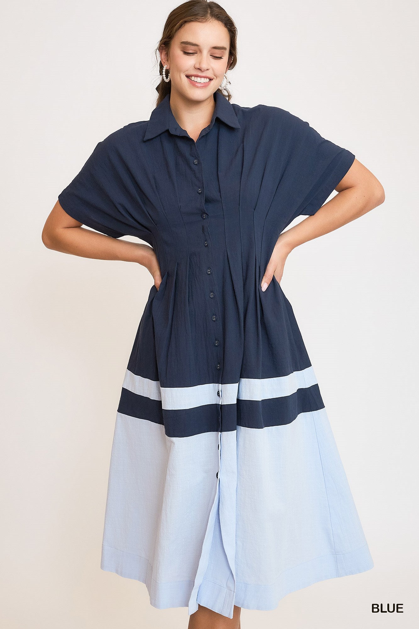 Blue Colorblock Midi Dress