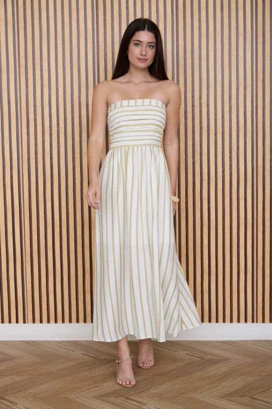 Striped Strapless Midi Dress