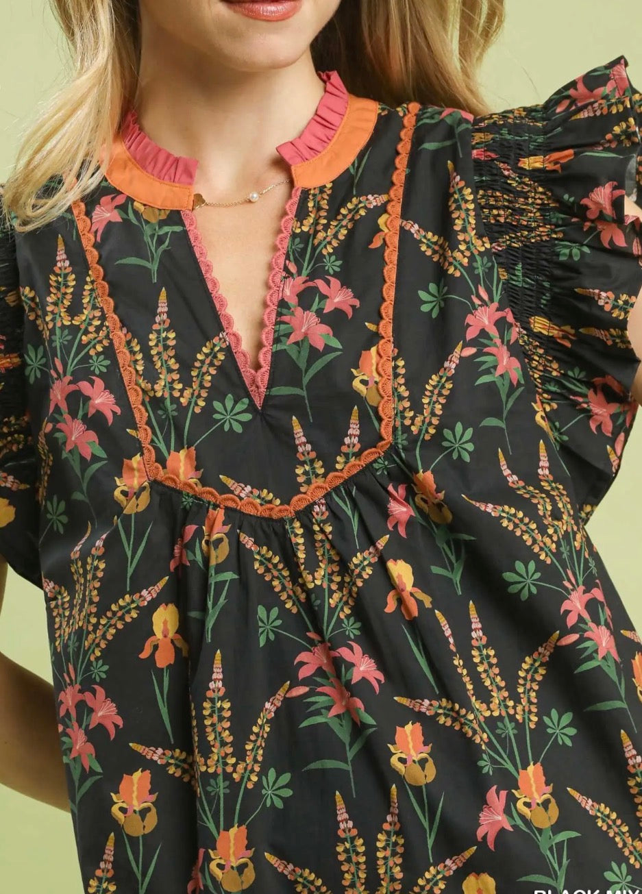 Black Floral Mini Dress