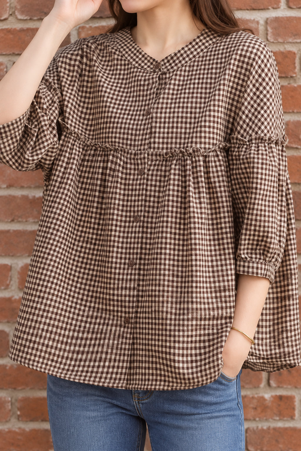 Brown Check Blouse