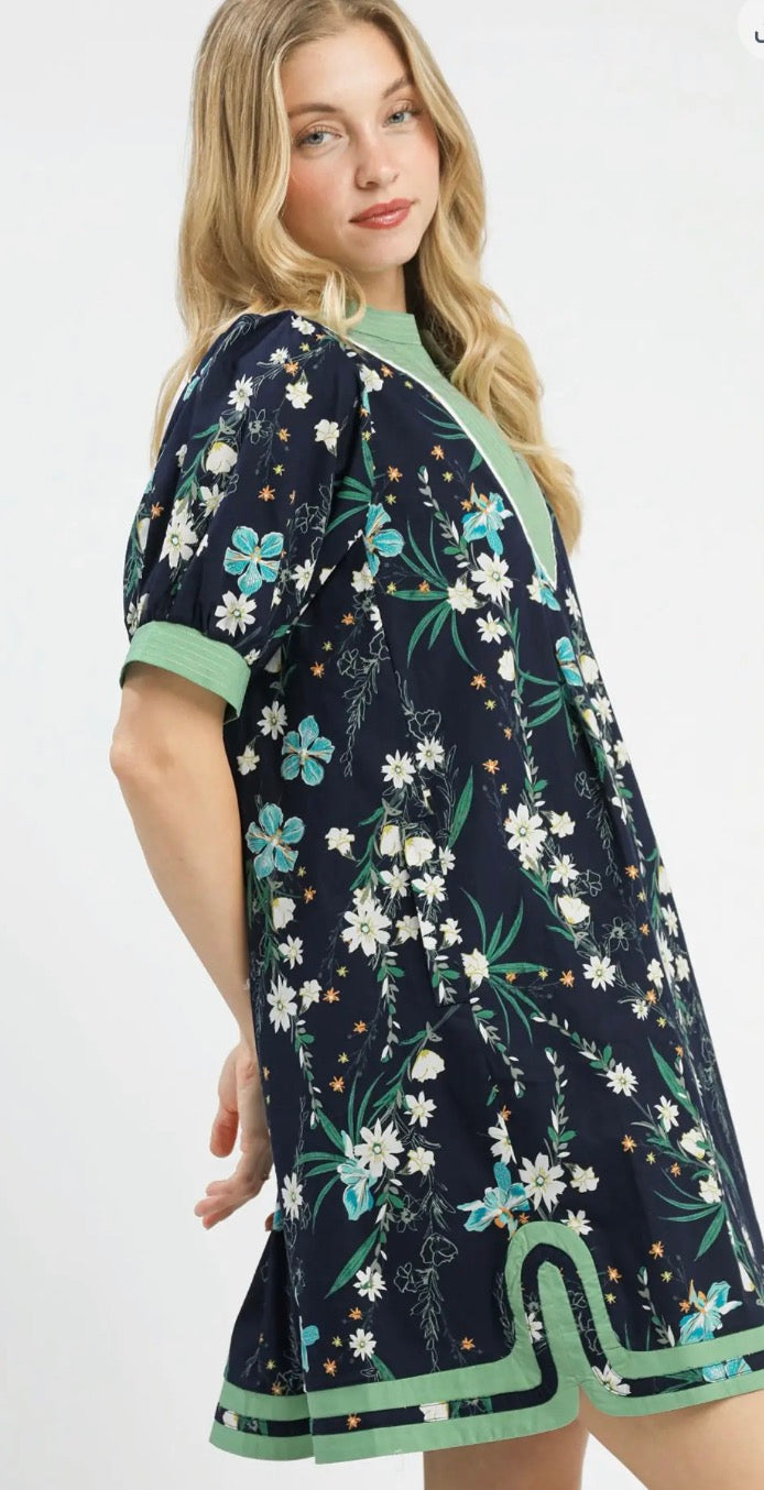 Navy Floral Mini Dress