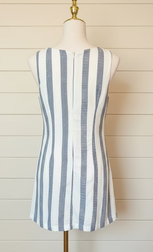 Navy Striped Linen Mini Dress