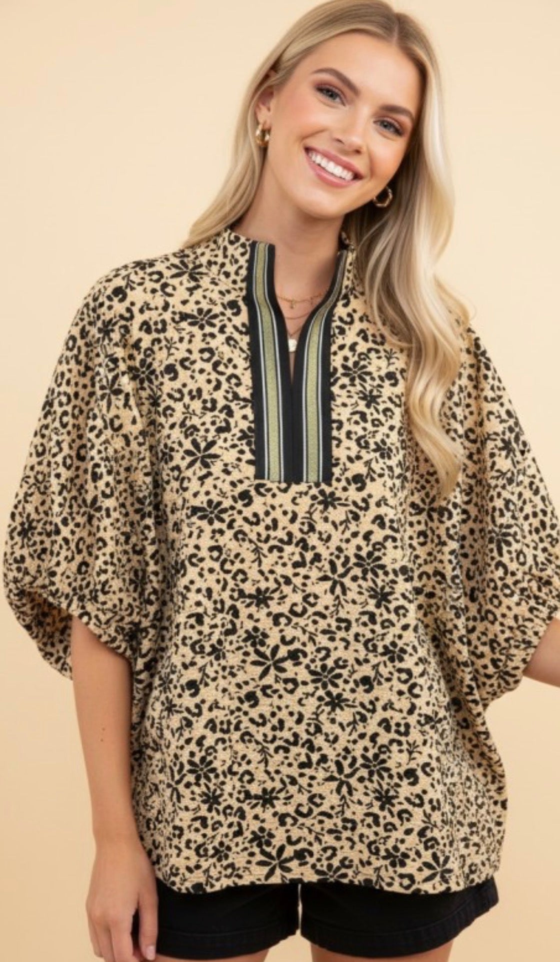 Animal Print V-Neck Blouse
