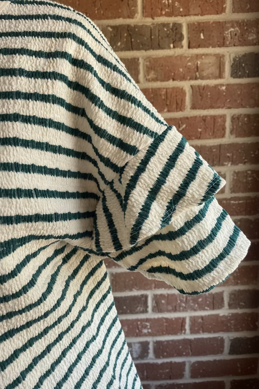 Jacquard Stripe Ruffle Sleeve Top