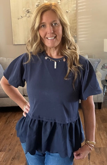 Navy Scallop Blouse