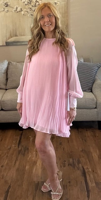 Pink Pleated Mini Dress