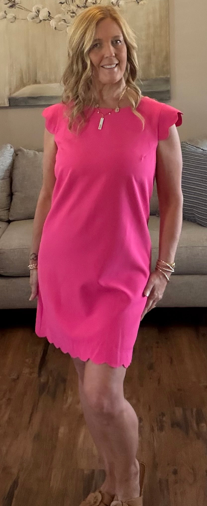 Scalloped Pink Mini Dress