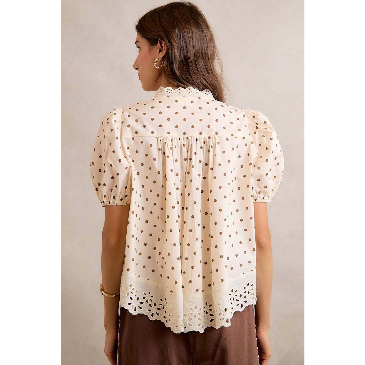 POLKA DOT LACE TRIM BLOUSE