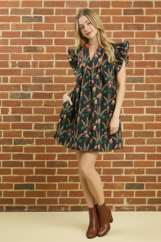 Black Floral Mini Dress