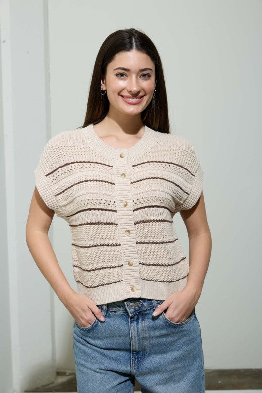 Brown / Cream Knit Cardigan