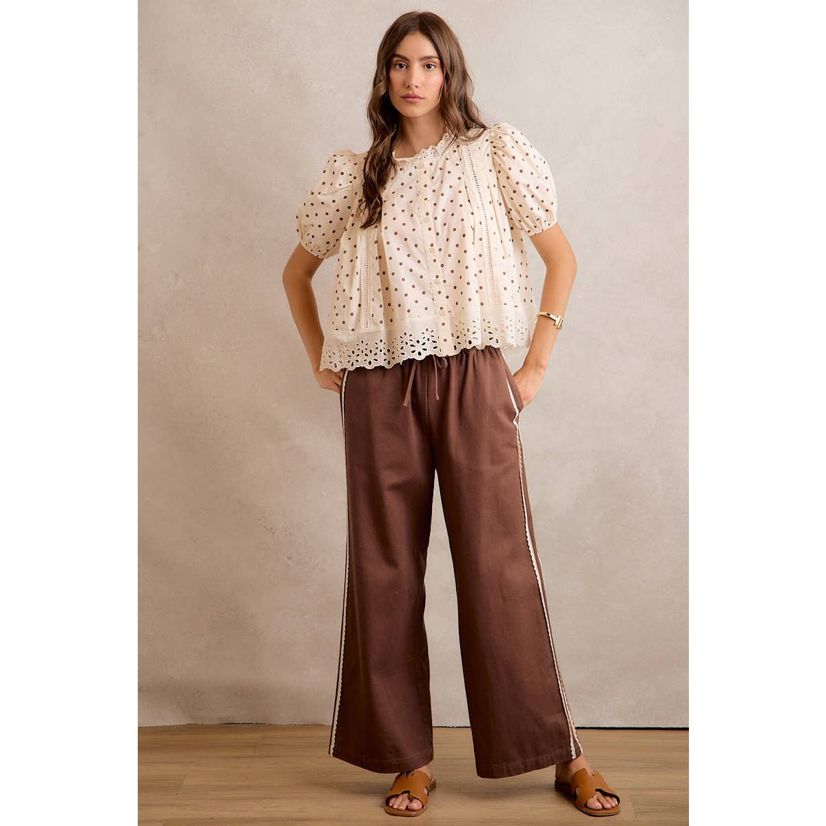 POLKA DOT LACE TRIM BLOUSE