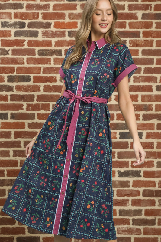 Navy Floral Midi Dress