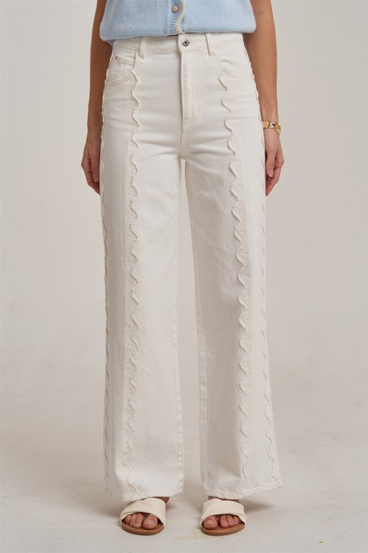 Scalloped Front Wide Leg Pants