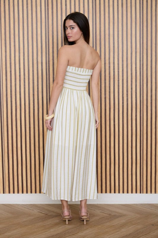 Striped Strapless Midi Dress