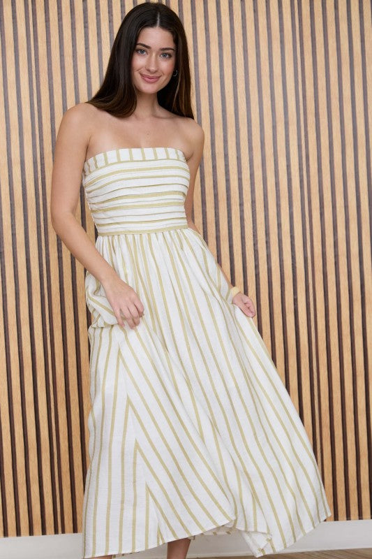 Striped Strapless Midi Dress