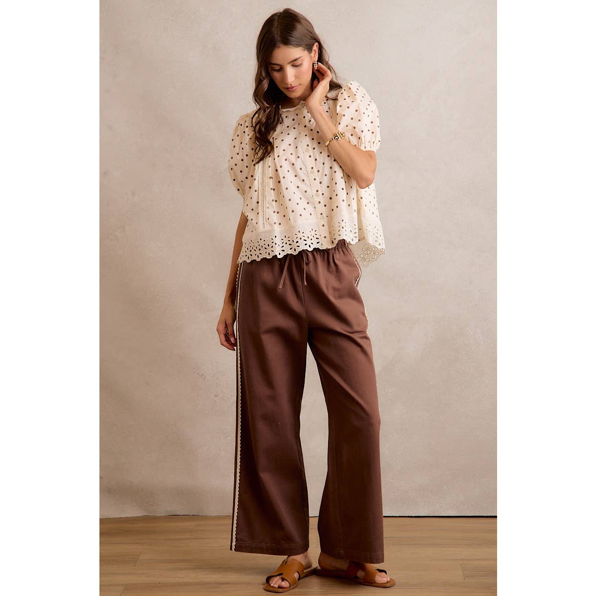 POLKA DOT LACE TRIM BLOUSE