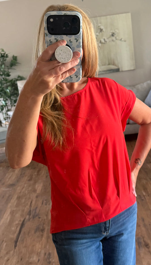 Red Boat Neck Blouse