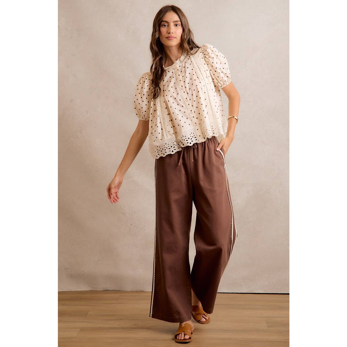 POLKA DOT LACE TRIM BLOUSE