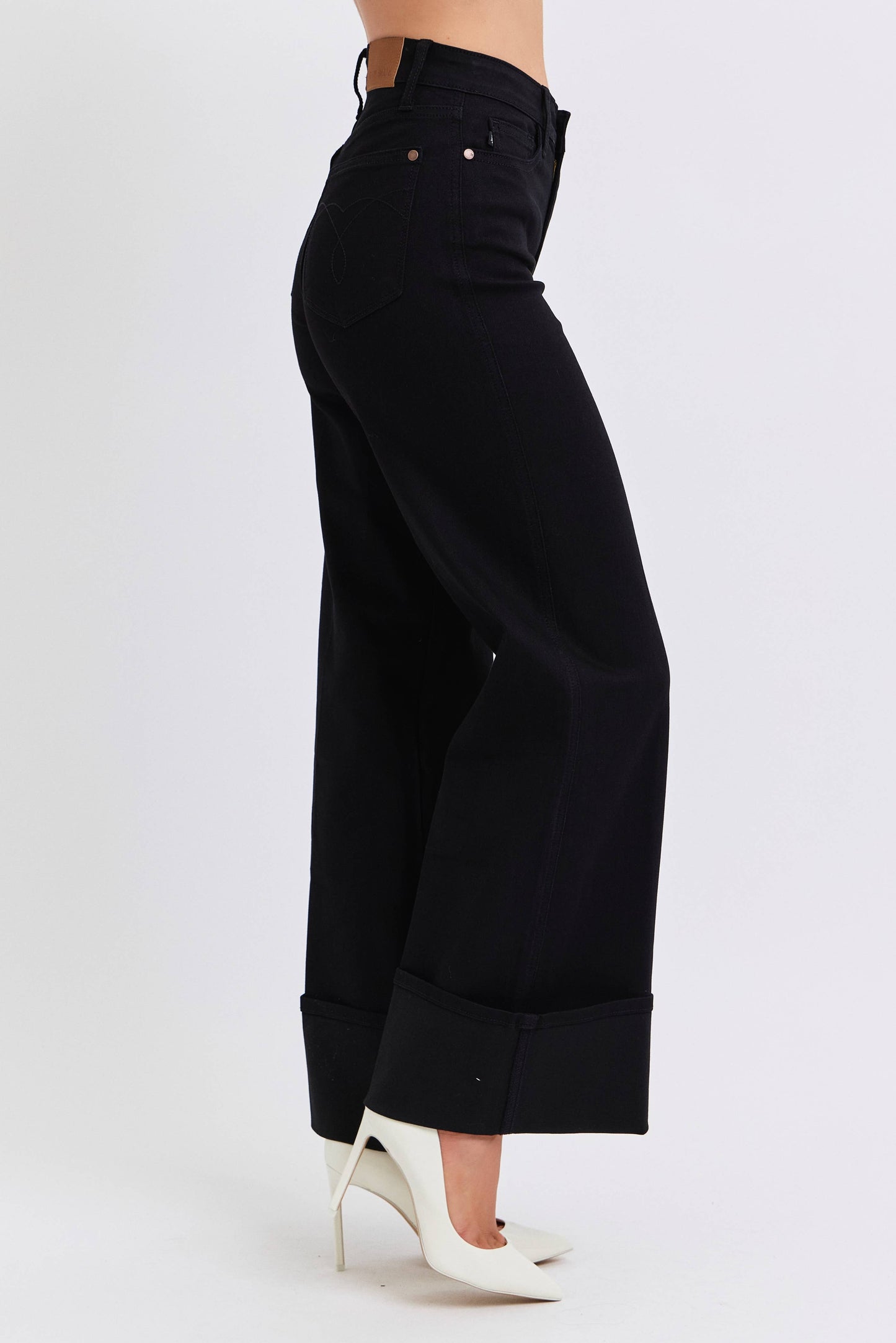 JUDY BLUE HW Wide Leg Cuffed Leg Jeans