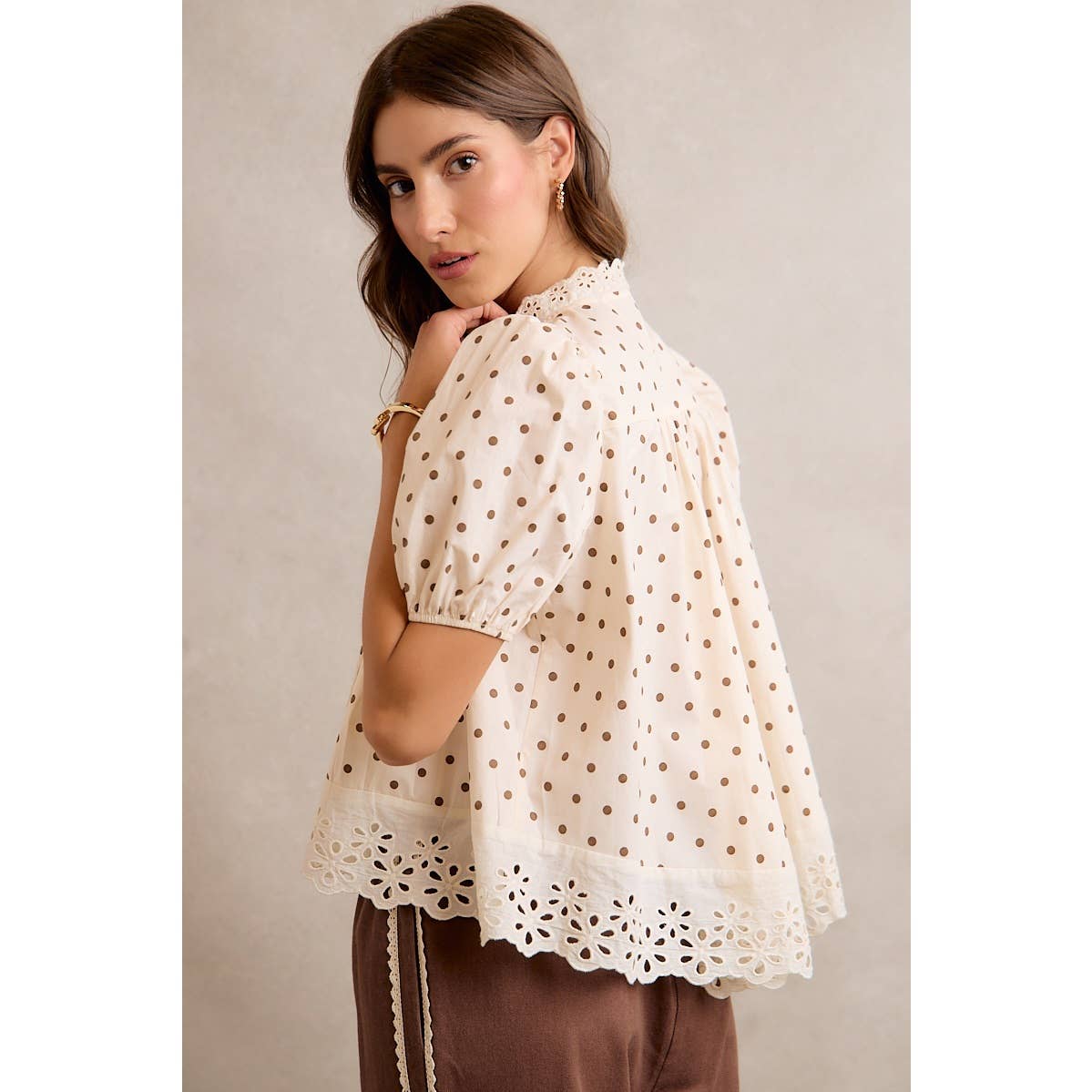 POLKA DOT LACE TRIM BLOUSE