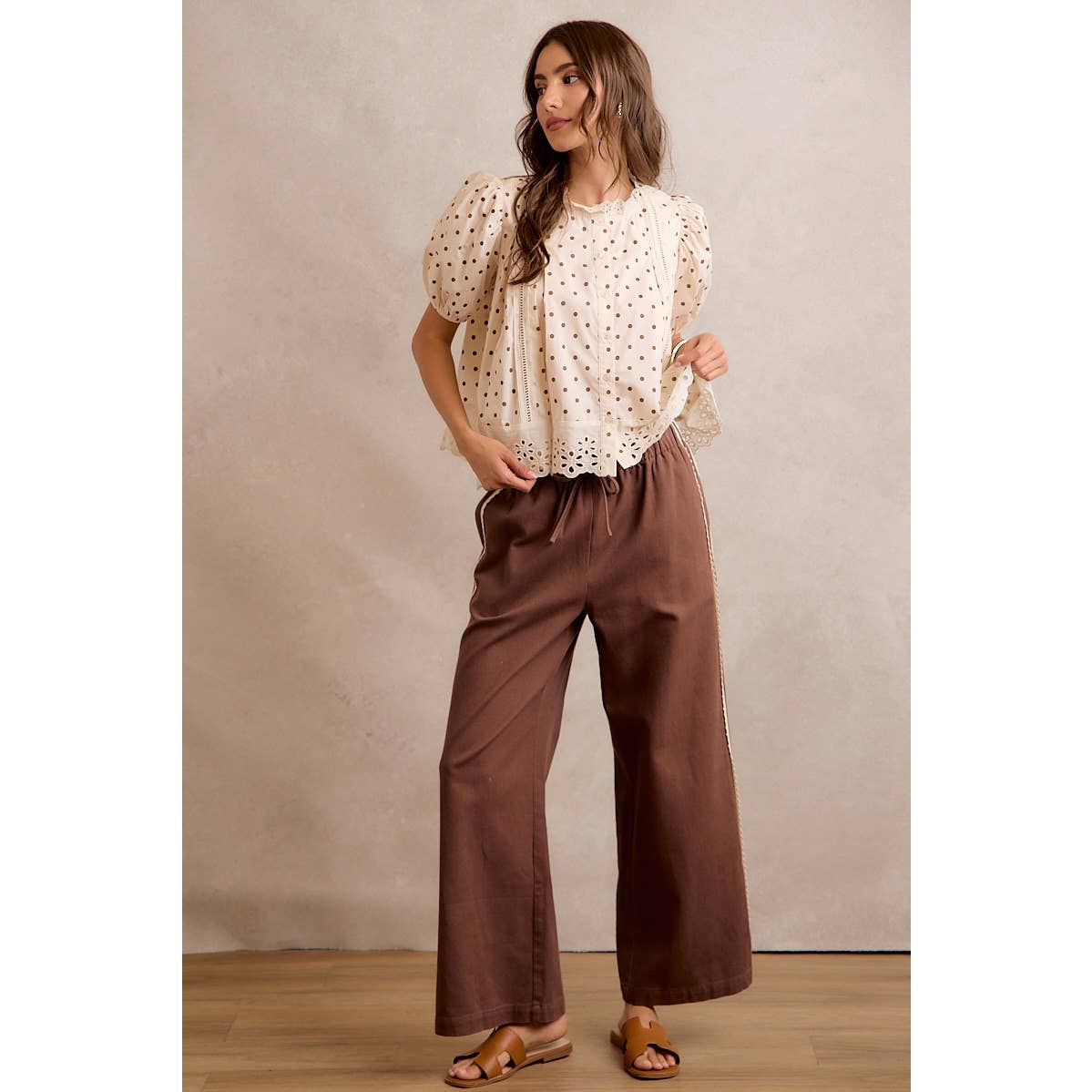 POLKA DOT LACE TRIM BLOUSE