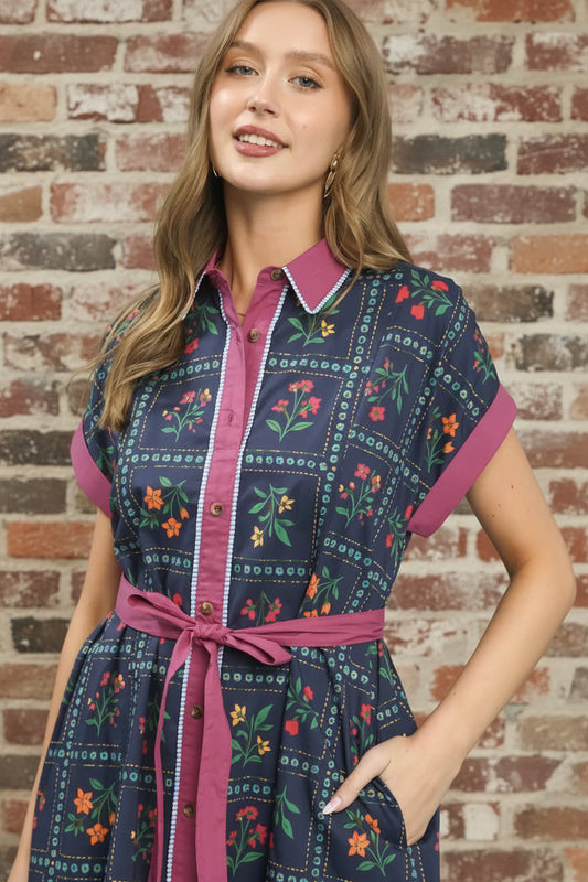 Navy Floral Midi Dress