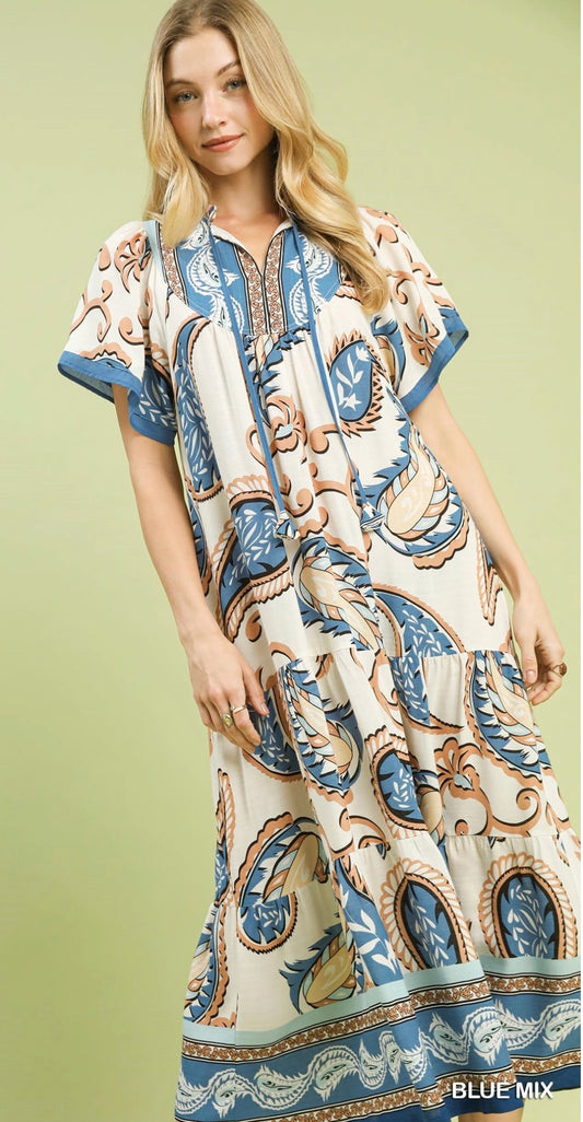 Blue Paisley Midi Dress