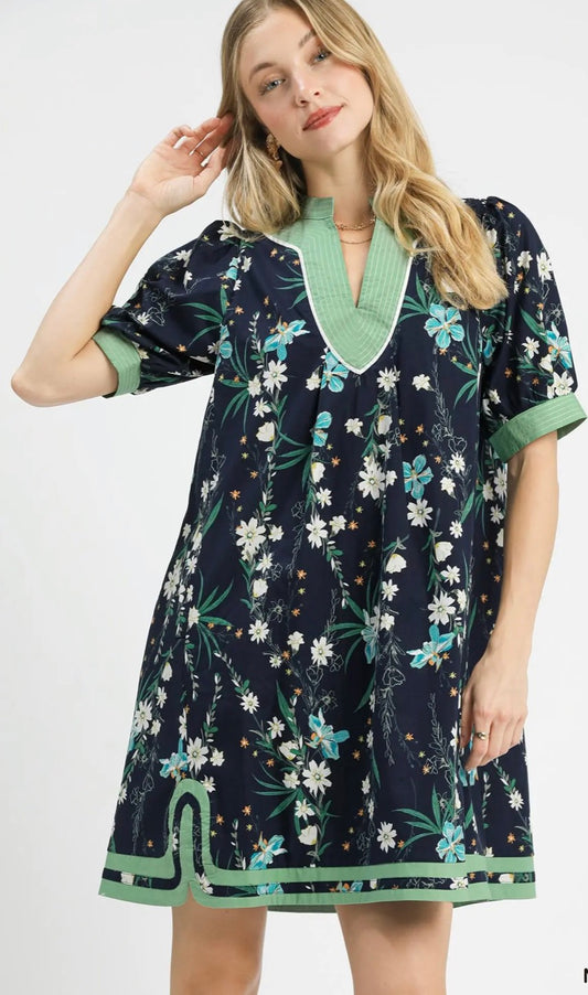 Navy Floral Mini Dress