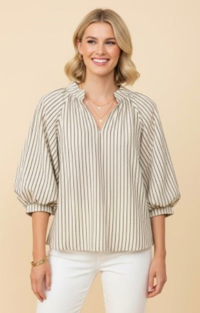 Striped Lantern Sleeve Blouse