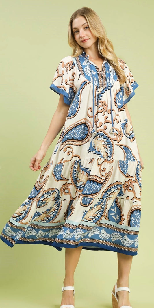 Blue Paisley Midi Dress