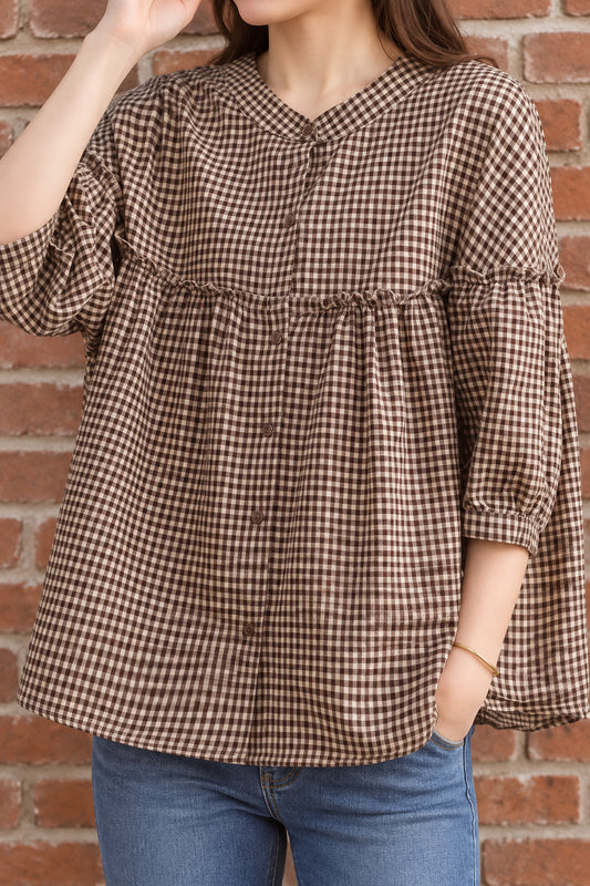 Brown Check Blouse