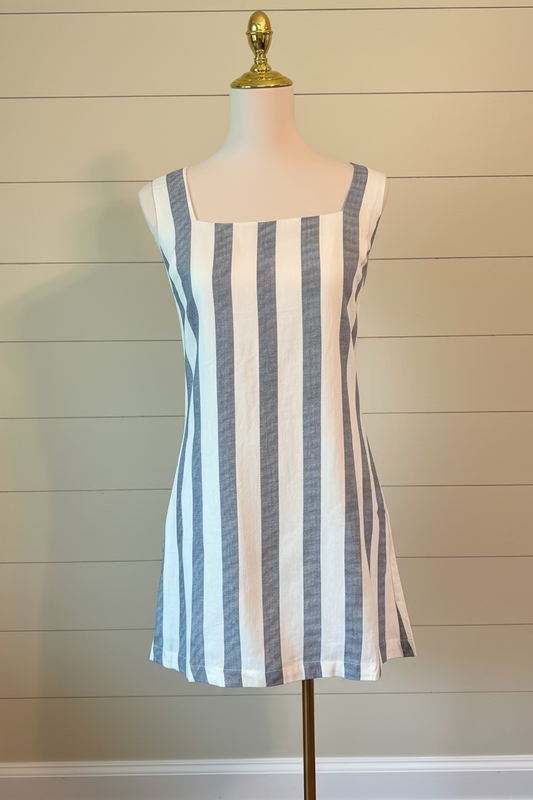 Navy Striped Linen Mini Dress