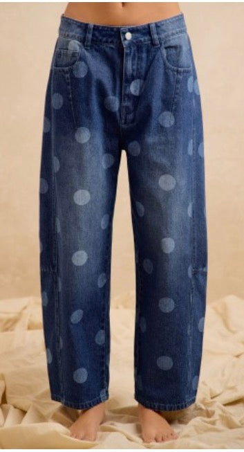 Polka dot barrel jeans