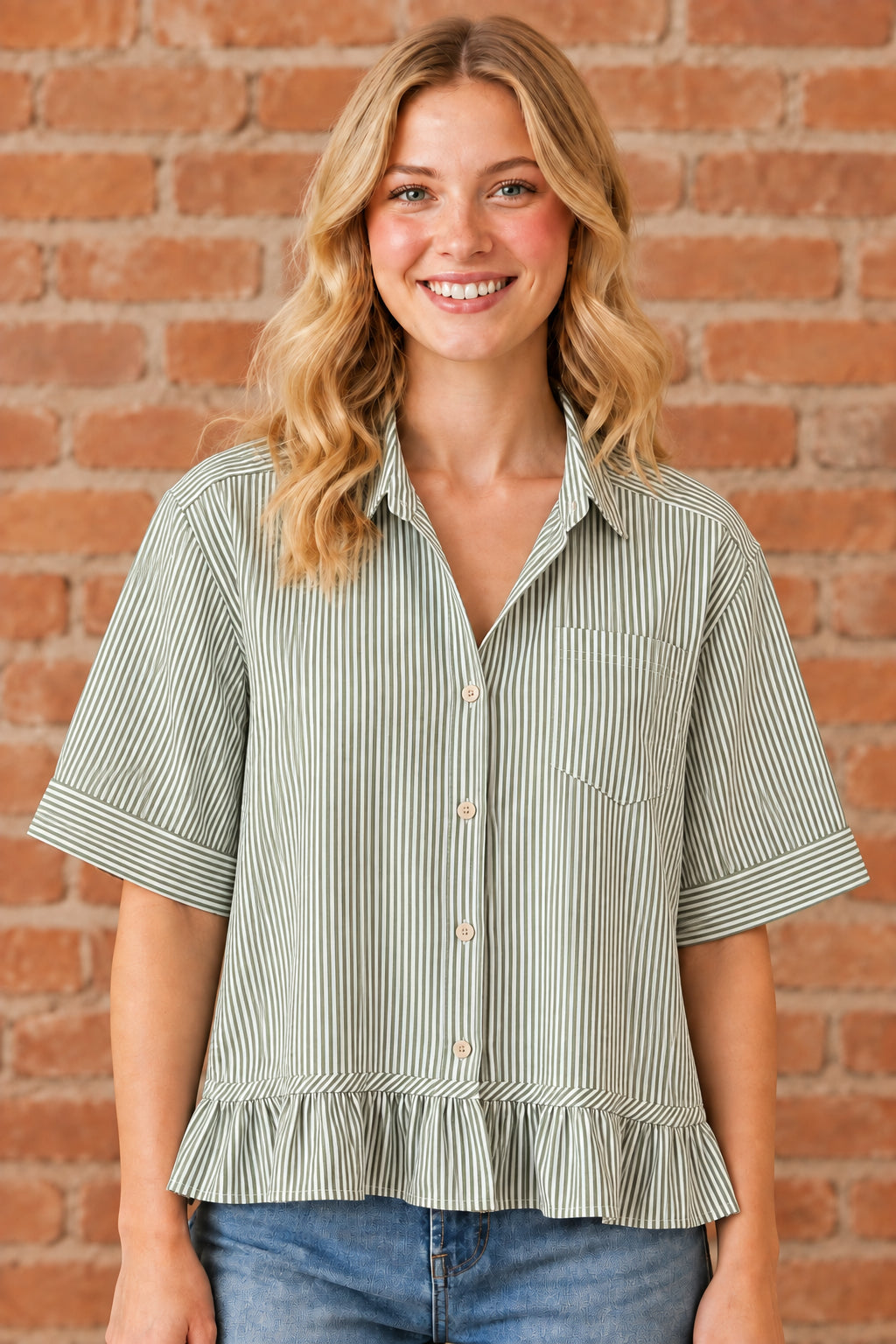 Striped Ruffle Trim Top