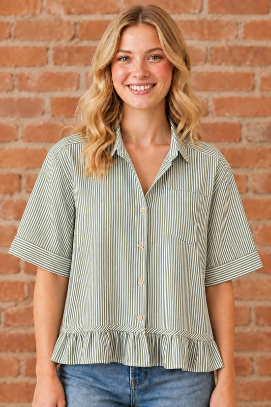 Striped Ruffle Trim Top