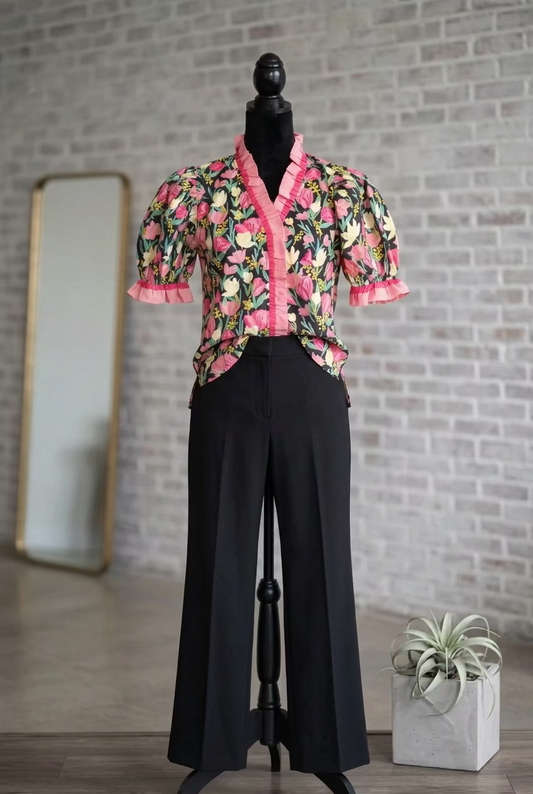Black Mix Ruffle Top