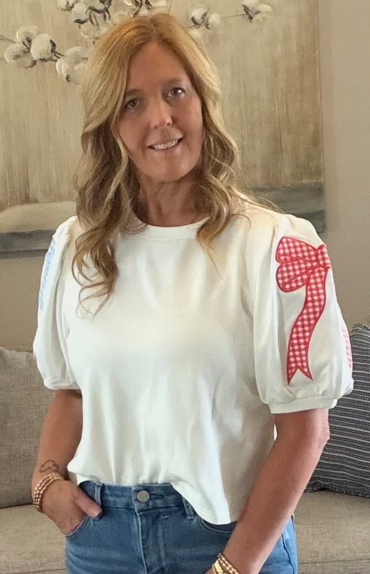Bow Embroidered Top