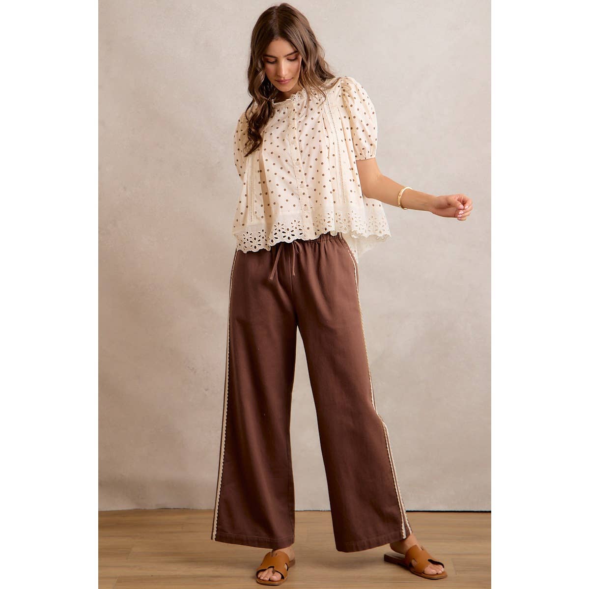 POLKA DOT LACE TRIM BLOUSE