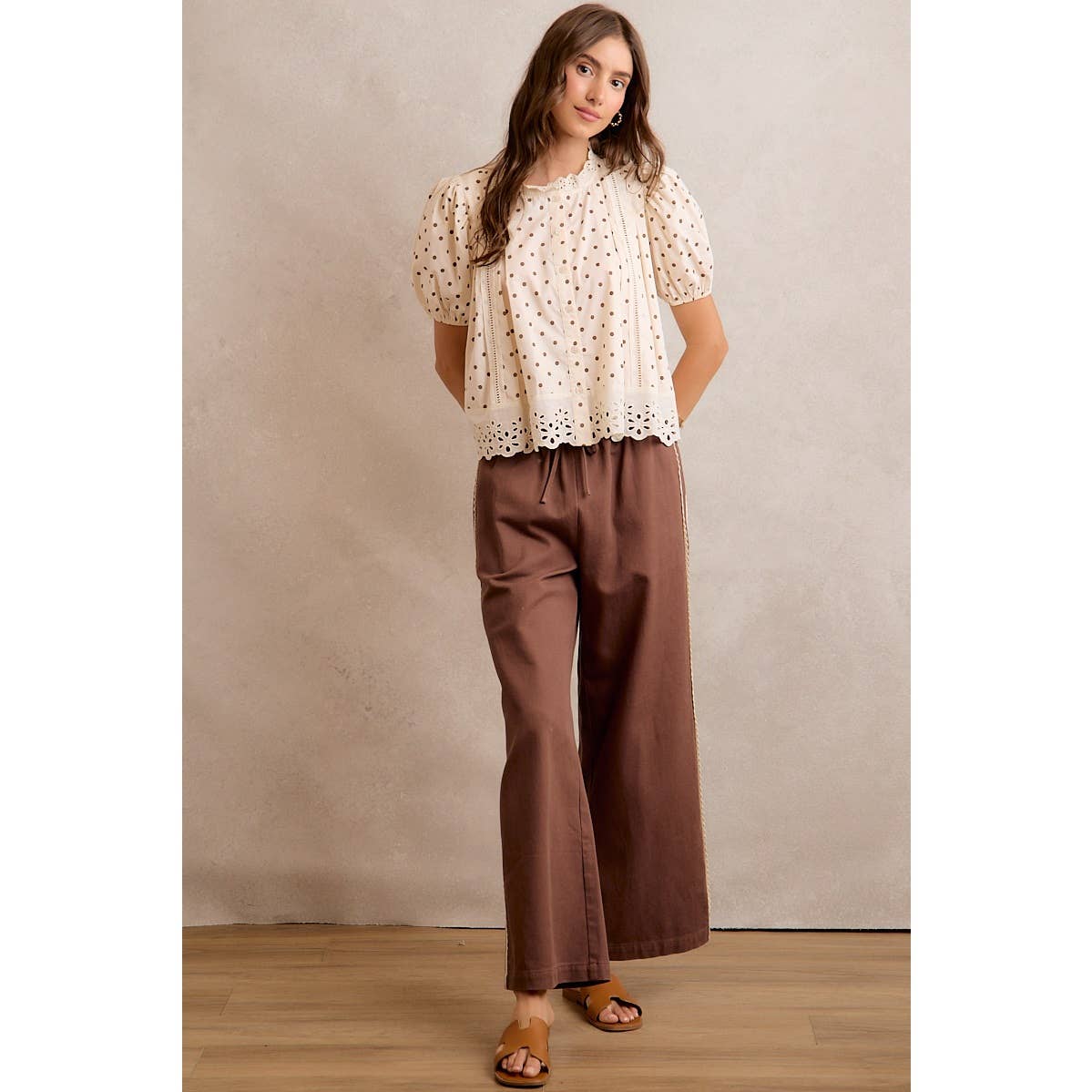 POLKA DOT LACE TRIM BLOUSE
