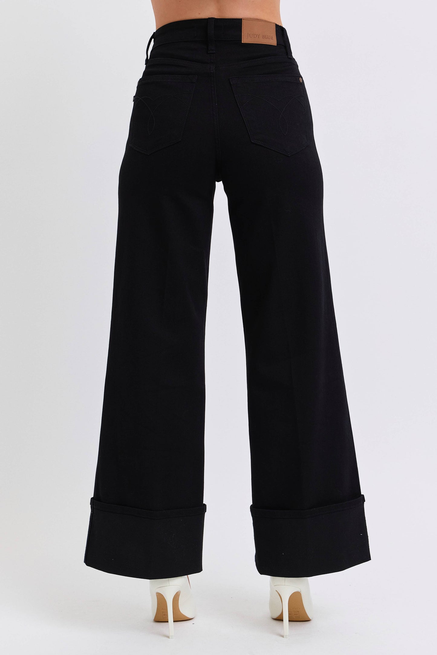 JUDY BLUE HW Wide Leg Cuffed Leg Jeans