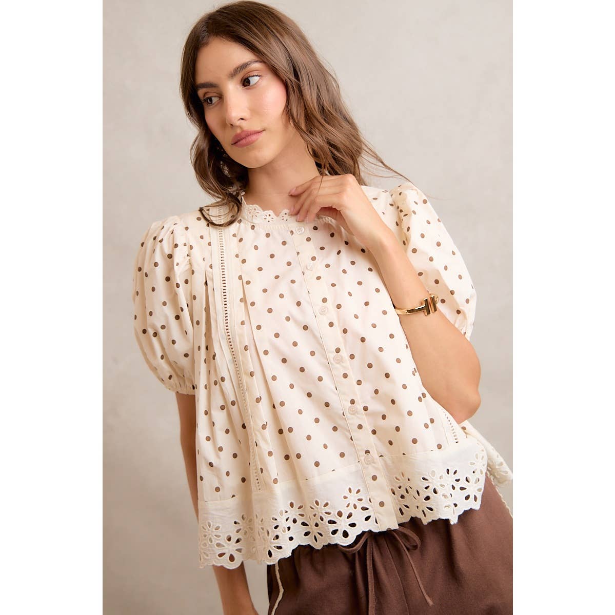 POLKA DOT LACE TRIM BLOUSE