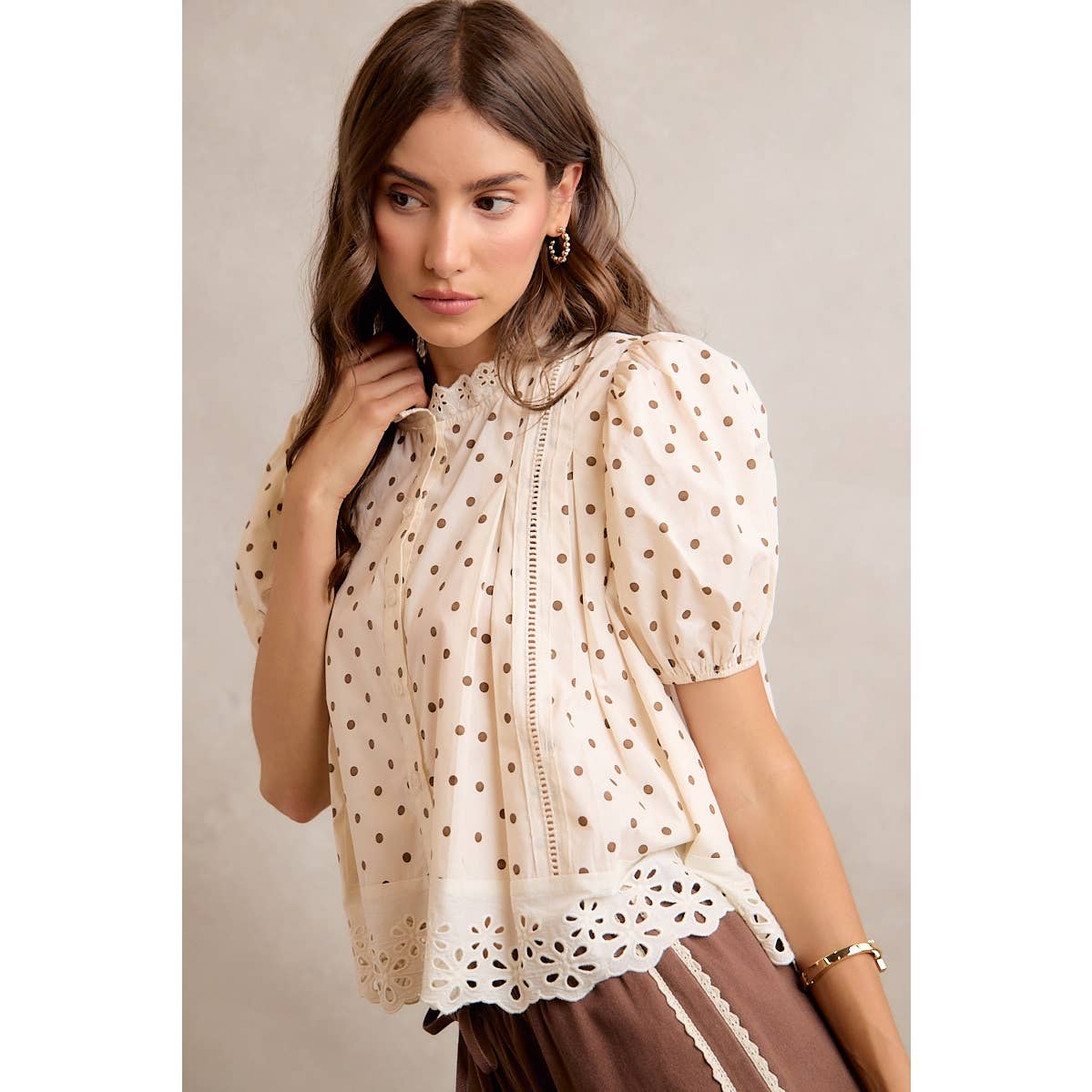 POLKA DOT LACE TRIM BLOUSE