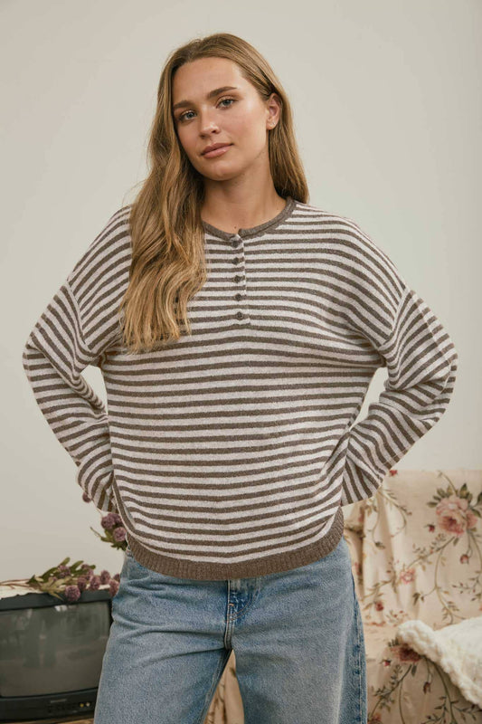 HENLEY DROP SHOULDER SWEATER