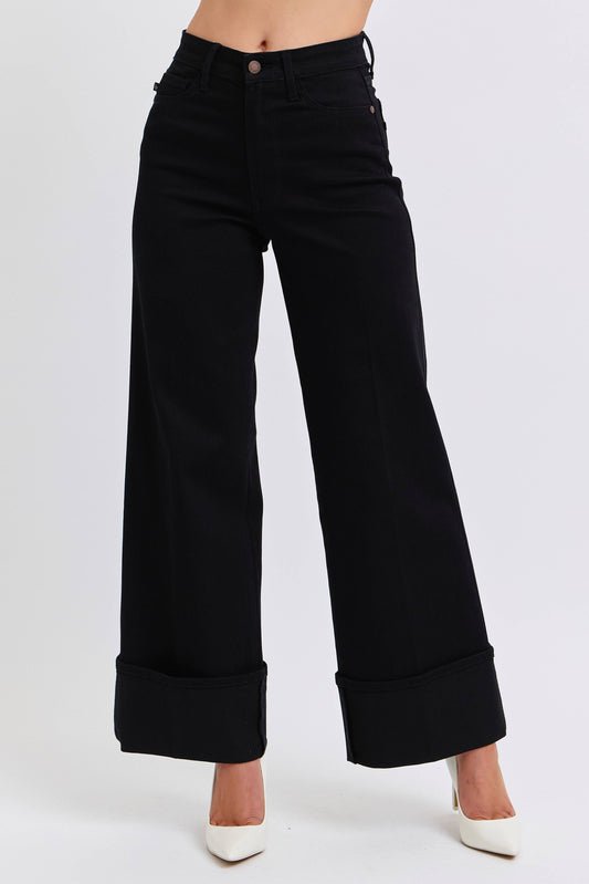 JUDY BLUE HW Wide Leg Cuffed Leg Jeans